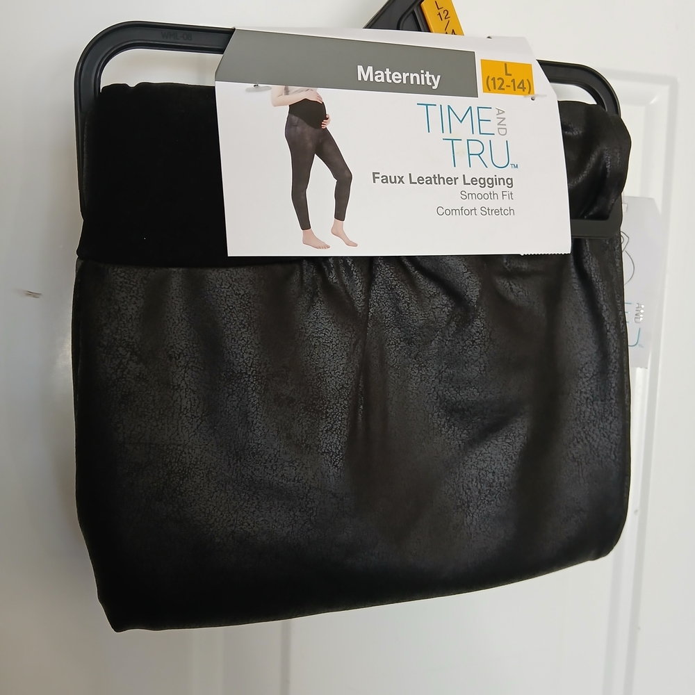 Time and Tru Maternity Faux Leather Leggings Size L (12-14) - Picture 2 of 4